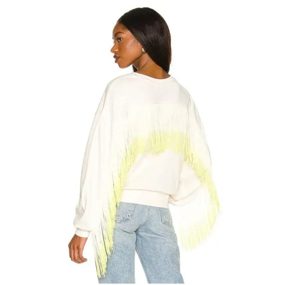 NWT 525 Ombre Cream Yellow Fringe Crewneck Sweatshirt Size M
